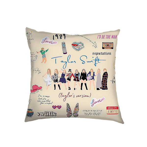 18x18 tommers Taylor Swift putetrekk i lin, putetrekk til sofa, bil, hjemmekontor, dekor, gave til Swiftie-fans (FMY) A