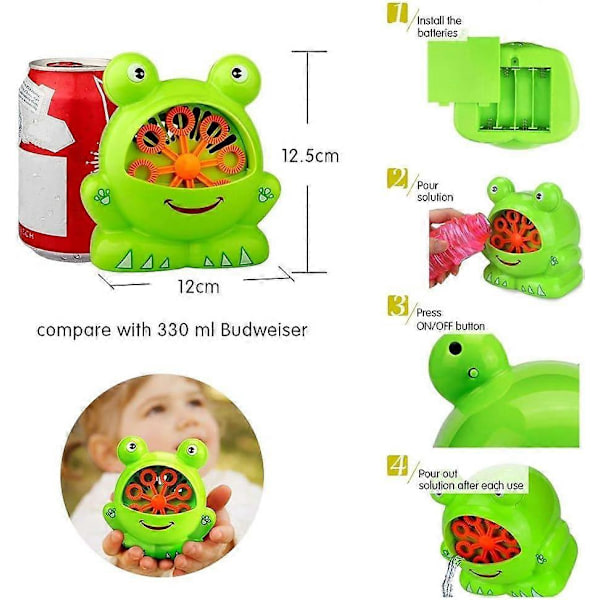 Groda Bubbelmaskin med 2 Flaskor Vätska, Automatisk Bubbelblåsare Leksaker Trädgårdsspel Bubbelblåsare för Barn Pojkar Flickor Baby Småbarn Gfit (FMY)
