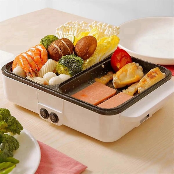 Två-i-ett Elektrisk Gryta med Grill Multifunktionell Kokare Elektrisk Grill Non-Stick Bakplåt (FMY) White