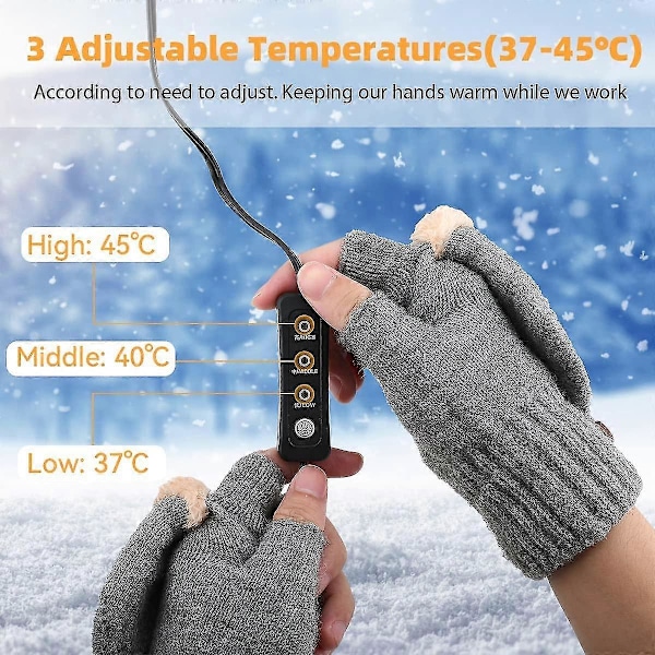 1 par USB-opvarmede handsker, opvarmede vinterhandsker med 3 temperaturindstillinger, vinterhandsker til varme hænder til laptop (FMY) Light Gray