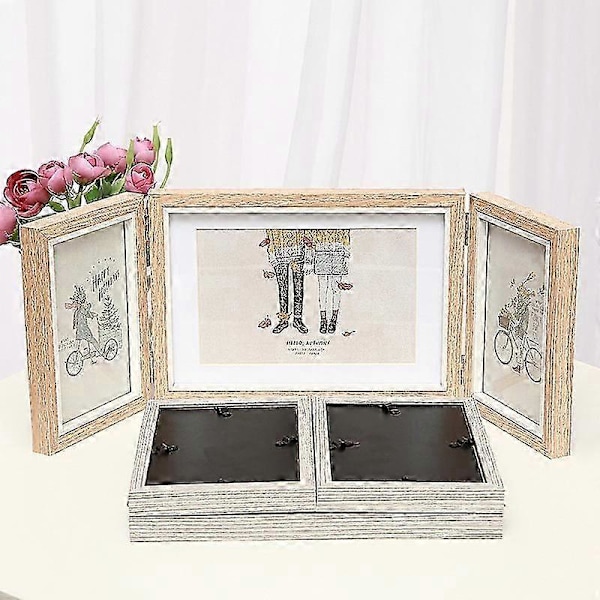 Trippel Fotoramme 7x5, billedrammer til flere billeder 6 X 4, trefoldet fotoramme, hængslet tredobbelt foldbar ramme, bordplade skrivebordsdisplay (FMY)