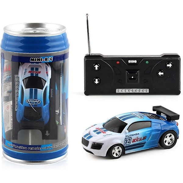 1 Sæt Mikro Fjernstyret Bil Med Vejspærringer Coca-Cola Dåse Design Kreativ Simuleringsracerbil Legetøj Børnegave (FMY) Blue