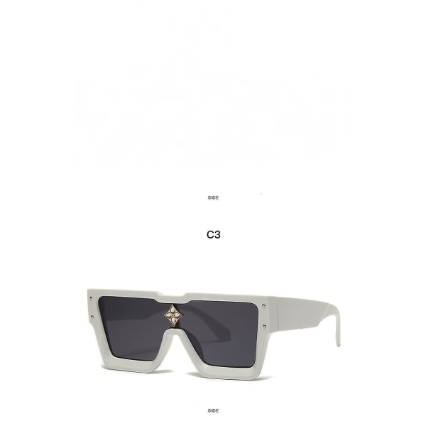 C3)solbriller Solbriller Mænds og kvinders europæiske og amerikanske modetrend Solbriller Oversized firkantet fed stel (FMY)