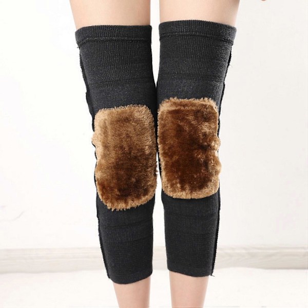1 Par Vinter Termiske Knepputer Strikket Tykkelse Pluss Elastisk Myk Varmebevaring Anti-Skli Kne (FMY) Leopard