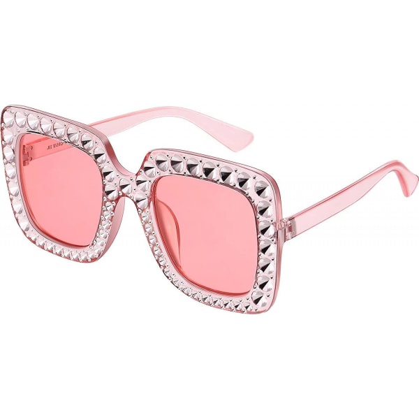 Aveki Oversize Square Sparkling Sunglasses Retro Thick Frame aurinkolasit, vaaleanpunainen (FMY)