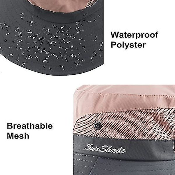Dam sommar solhatt bred brätte utomhus UV-skydd hatt hopfällbar hästsvans hink keps för strand fiske vandring  (FMY) Pink
