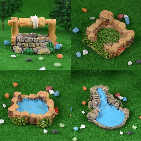 Diy Mini Vesi Kaivo Hartsi Miniatyyri Maisema Koriste Vintage Talo Patsaat Vesiputous Keiju Puutarha Koriste 1kpl  (FMY)