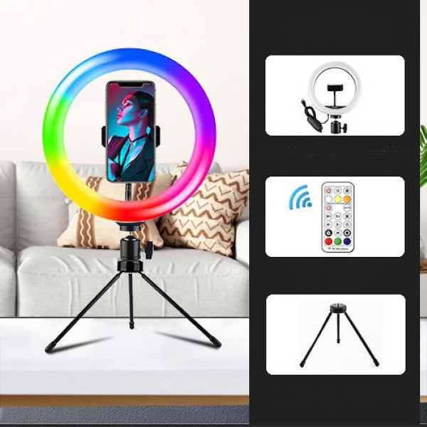 10 tommers Fill Light Rgb Lights Desktop Selfie Ring Light Led Seven Color Beauty Fill Light (FMY)