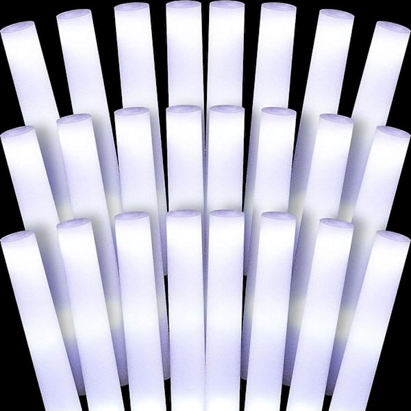 20 kpl valkoisia LED-valosauvoja rave-juhliin, syntymäpäiville, tapahtumiin - Hohtavat vaahtosauvat ja juhlatarvikkeet (FMY)