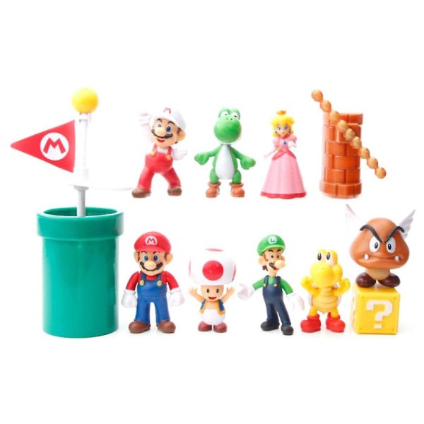 12st Super Mario Game Figurleksaker Mini Tecknad Modell Dockor Figurine Födelsedagstårta Toppers Samling Ornament Hemdekoration Present (FMY)