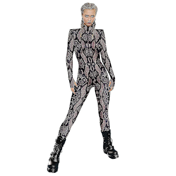 Jumpsuit för kvinnor för Halloweenfest 3D ormtryck Bodysuits Cosplay Print Kostym Stretch Skinny Catsuit Overall (FMY) XL