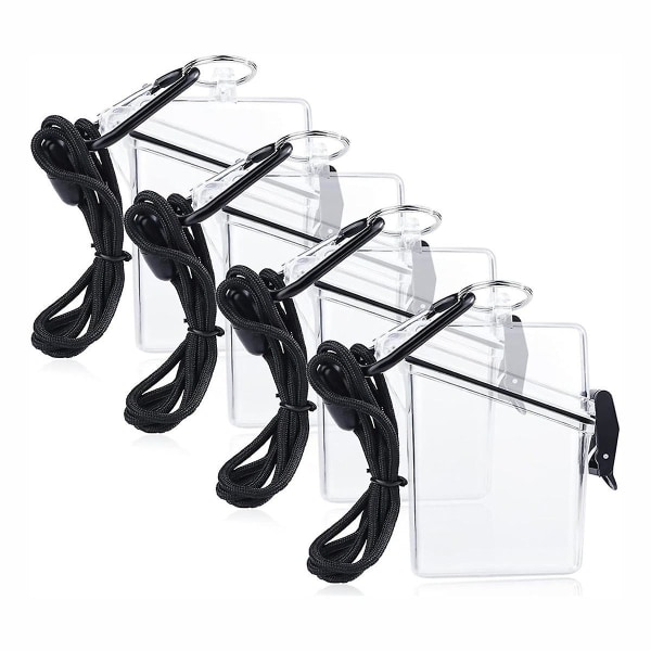 4-pack vattentät id- case för ID-kortshållare med rem, genomskinlig vattentät korthållare med rem (FMY)