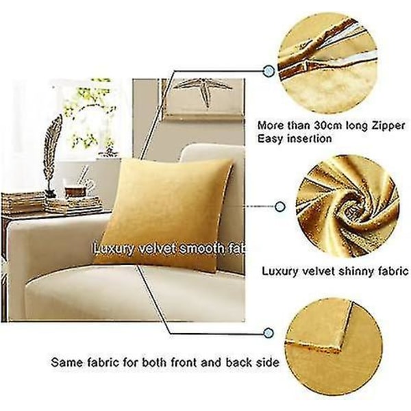 4-pack Gyllene Sammetskuddfodral, 45x45cm, Kuddfodral för Vardagsrum Sovrum (FMY)
