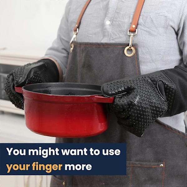 2-pack, Grillhandskar, BBQ-handskar Värmebeständiga Ugnshandskar, Värmeisolerande Handskar, Bakhandskar, Kökssilikon Ugnshandskar, Långa (FMY) Orange