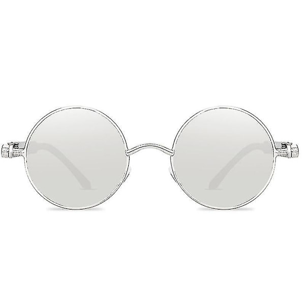 Vintage Polarisoivat Steampunk-Aurinkolasit Miehille Pyöreät Aurinkolasit Tyylisä (FMY) Silver Frame and Lenses