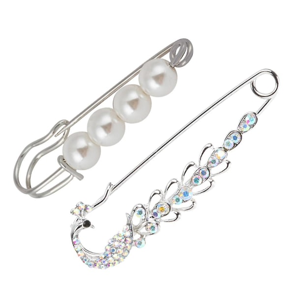 2pcs Fashion Faux Pearl Rhinestone Brooch Jewelry Bouquet Large Safety Pin  (FMY)