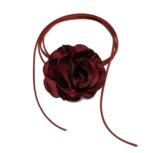 Stor rosblomma nyckelbenskedja Enkelt justerbart tyghalsband Damchoker (FMY) Wine Red