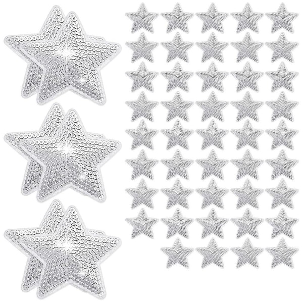 50 stk Stjerne pailletter Sy Stjerne På Applikation Stjernebroderede Patches Stjerneform Reparation Patch Diy (silv (FMY)