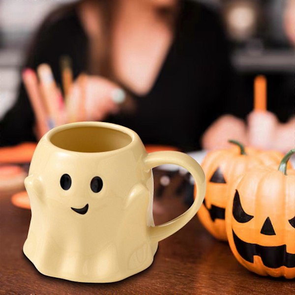 14oz Halloween Spøkelseskopp Søt Keramisk Spøkelseskopp Koselig Spøkelsesdekorasjon Skummel Spøkelseskopp Ghostface-kopp Kaffebeger for Voksne Barn Kvinner (FMY) Yellow One Size