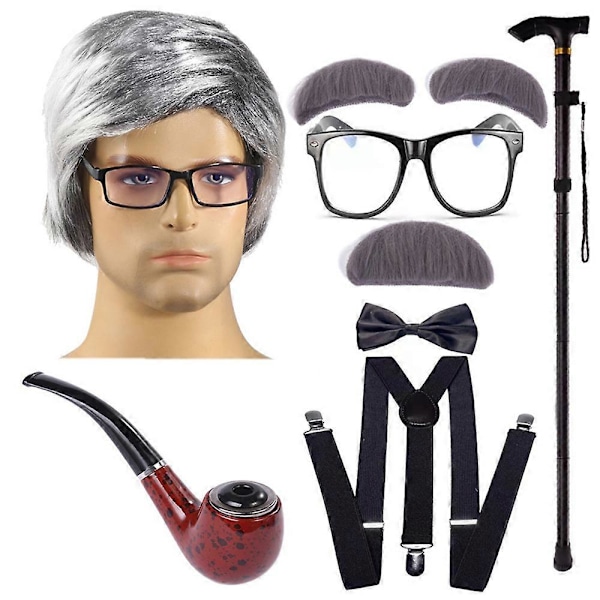 Barn Gutter Jenter 100 Dager med Skole Gammel Mann/Gammel Dame Kostyme for Barn Halloween Fest Bestefar/Bestemor Kostyme Parykk Tilbehør Sett (FMY) Black White Men