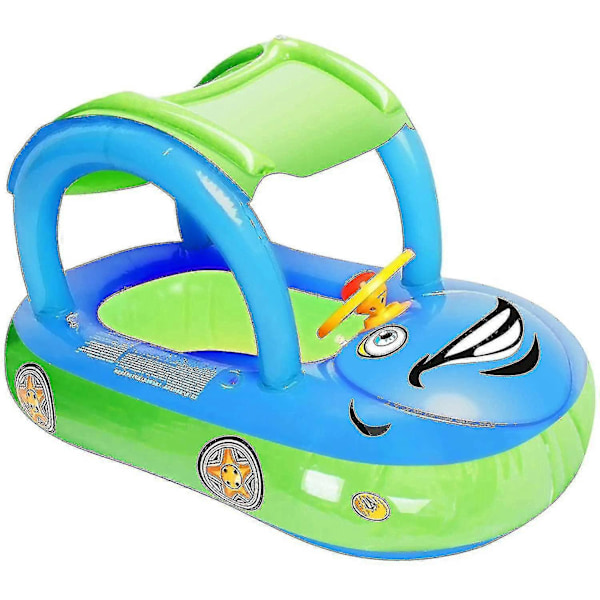 Uppblåsbar Babypool Float med Tak, Bilformad Badfloat Båt för Spädbarn Småbarn Barn (FMY) Blue