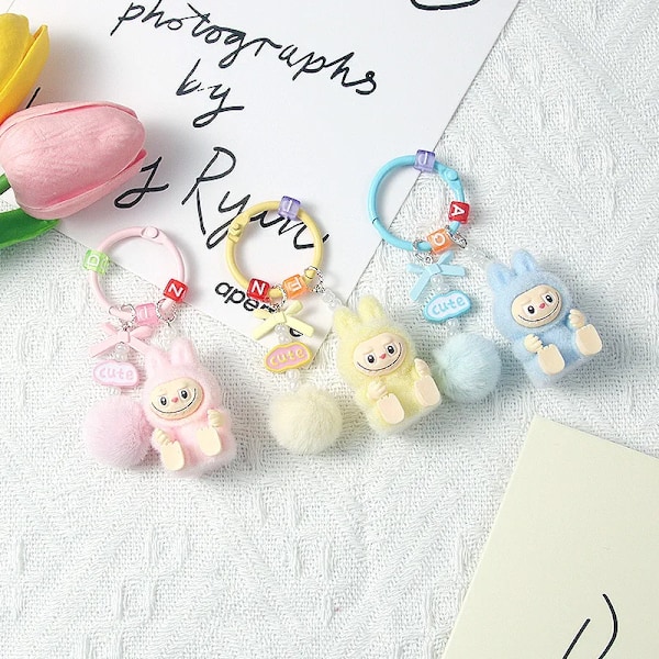Ny 8cm Labubu Nyckelring Hänge Kawaii Tecknad mobilkedja Söt Docka Ryggsäck Hänge Gåvor(FMY) 2