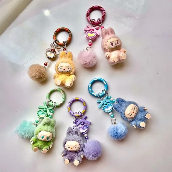 Kawaii Labubu Nøkkelring Tegneserie Kreativ Tredimensjonal Dukke Studenter Skolesekk Anheng Bil Nøkkelring Kvinner og Menn Trend Gaver(FMY) 4