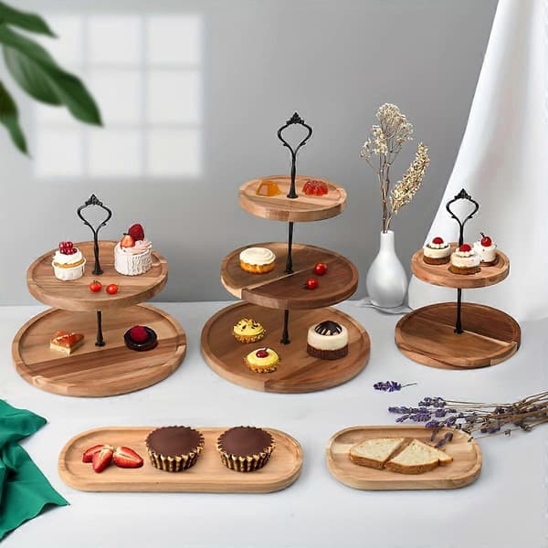 1/2/3-vånings Trä Cupcakesställ, Serveringsbricka, Rund Rektangulär Trä Cupcakesställning, Serveringsdisplayställ, Dessertkex Godisställ (FMY) Small 2 Layers