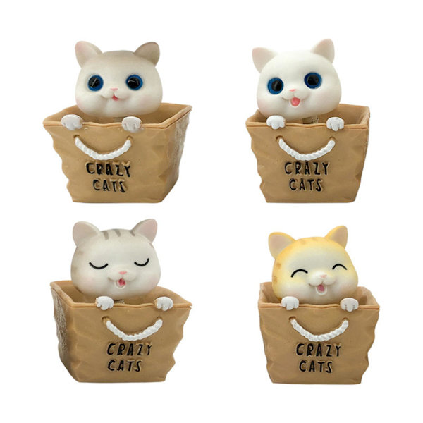 Farfi 4 stk. Rystende Hoved Katte Ornamenter Levende Udtryk Klare Linjer Massiv Bil Dashboard Nikkende Kat Legetøj Til Hjemmet (FMY) 4pcs