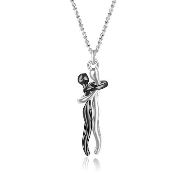 Halauspari -kaulakoru S925 Sterling hopeaa, halaava kaulakoru rakastajille, hänelle ja hänelle, rakastajien ystävänpäivälahja -ZHENV  (FMY) Black and Silver