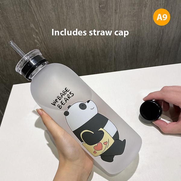 1000 ml Söt Panda Bear Cup Plast Transparent Frosted Cartoon Waterflaska (FMY) A9(1000ml) 1000ML