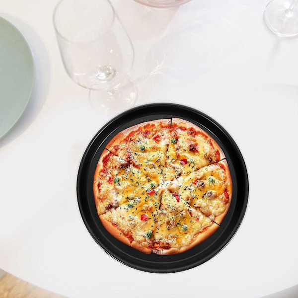 Alsidig Mikrobølgeovn Pizza Crisper Pan Non-Stick Pizza Pan Rund Pizza Pan Mikrobølgeovn Bageplade Tærteform til Køkken (FMY) Black 31.50X31.50X1.80CM