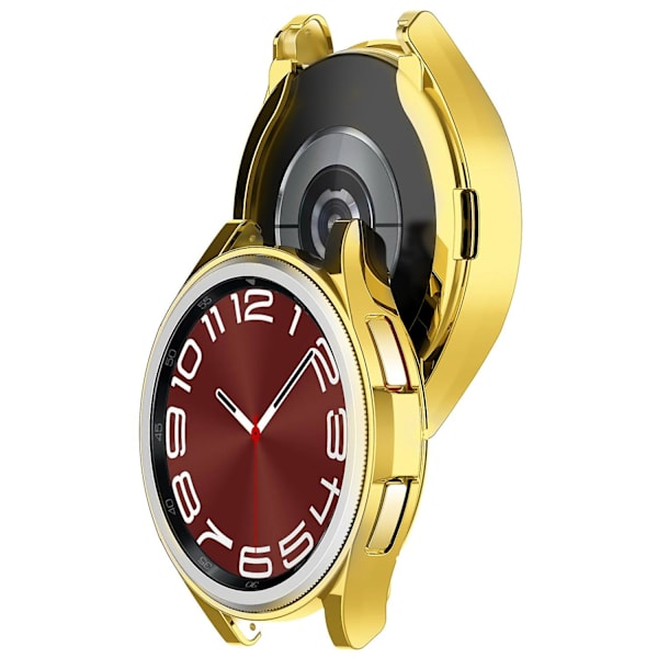 Til Samsung Galaxy Watch6 Classic 47mm Halv-Indpakket Elektroplettering TPU Smartwatch Ramme Case (FMY) Gold Samsung Galaxy Watch6 Classic