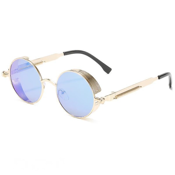 Retro Steampunk Style Unisex -inspirerade runda metallcirkelpolariserade solglasögon för män och kvinnor-blå (FMY)