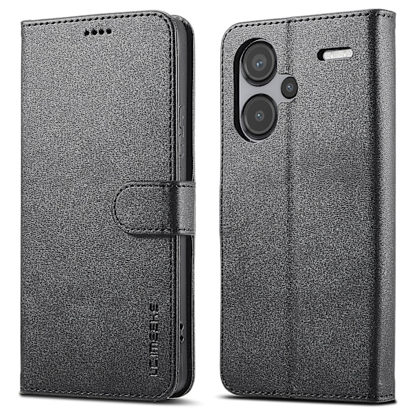 LC.IMEEKE Fodral för Xiaomi Redmi Note 13 Pro+ 5G i kalvläderstruktur, plånboksfodral med flippskydd (FMY) Black