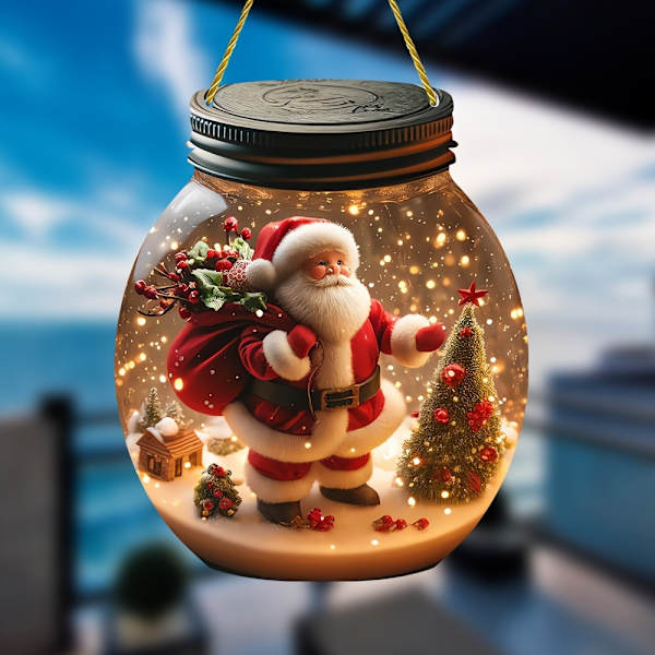 1 stk Gledelig Julenissen Rund Mason Jar Kunst Lysfanger - Multifunksjonell Juledekorasjonsskilt for Soverom, Stue, Vindu, Dør (FMY) 1pc