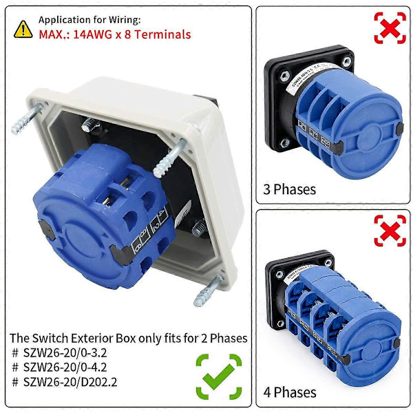 Universal Rotary Changeover Switch SZW26-20/D202.2D med Hovedbryter Eksteriør Boks 660V 20A 3 Posisjoner 2 Fase (FMY)