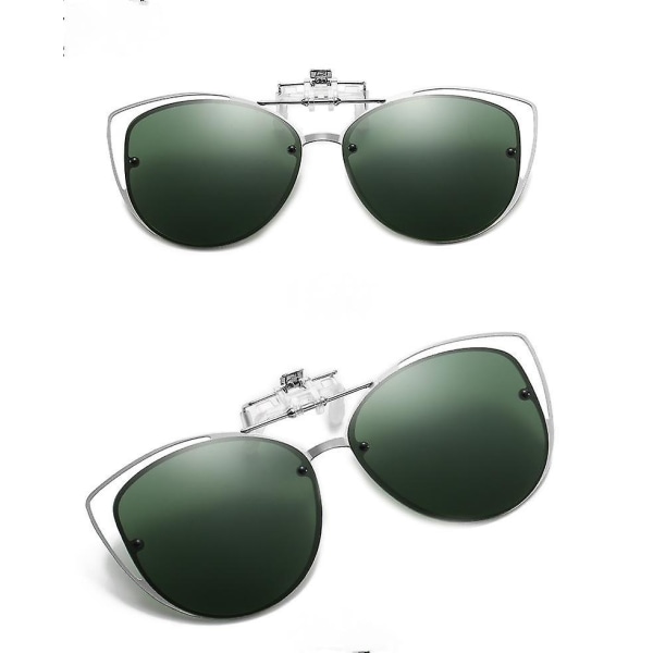 Polariserade Kvinnor med clip-on körsolglasögon med uppfällbar funktion, Vintage Cat Eye utomhussolglasögon för damer-gröna (FMY)