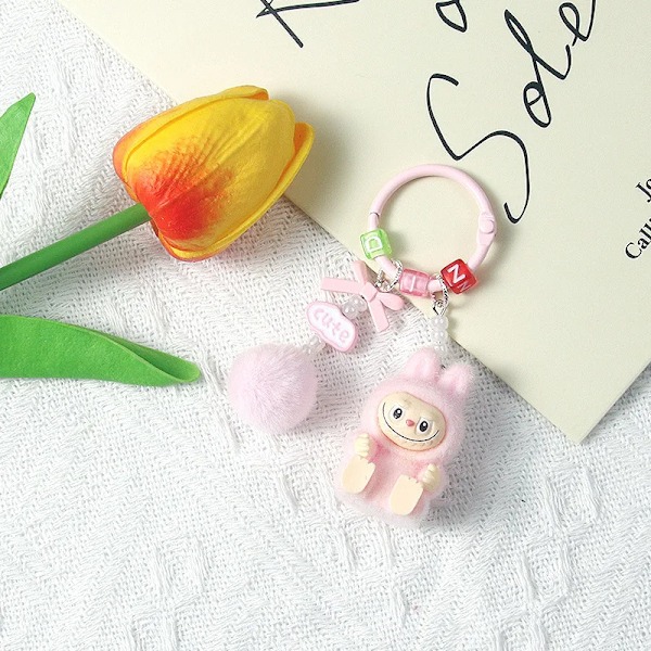 Ny 8cm Labubu Nyckelring Hänge Kawaii Tecknad mobilkedja Söt Docka Ryggsäck Hänge Gåvor(FMY) 1