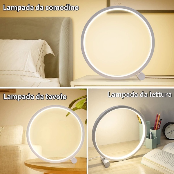 Sänglampa Led bordslampa Touch Ring Dimbar, sovrum Sänglampa 3 Ljusstyrka Modern cirkeldesign, metallmaterial Rund skrivbordslampa (FMY)