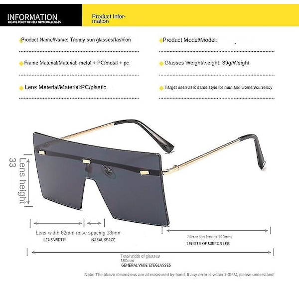 Solbriller uden stel - styk Solbriller Firkantede Lar Solbriller Fash Solbriller (FMY) C5 gold frame