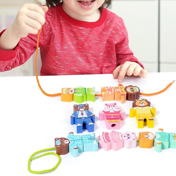 Tecknad djurform Klä upp pelare Leksak Dressing Spelleksak för barn Pedagogiska finmotoriska färdigheter Leksak Leksak för barn (FMY)