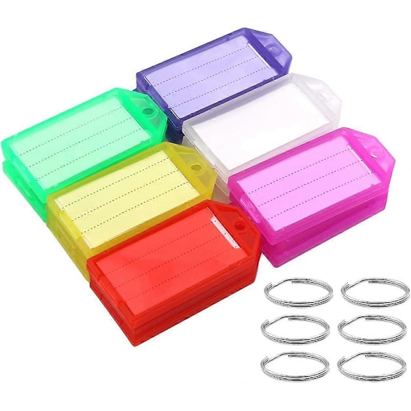 60-pack Slitstarka nyckelbrickor i plast med stark nyckelring och fliketikettfönster, färgade identifierings-ID-nyckelringar för bagage, 6 blandade färger (FMY)