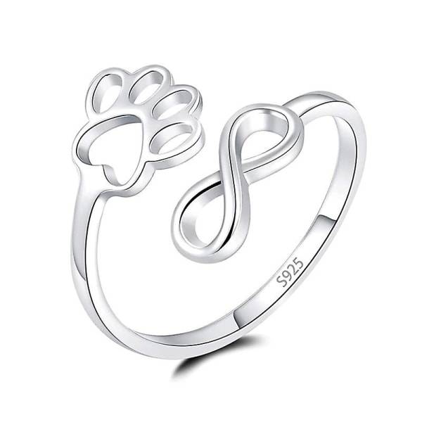 Love Heart Infinity Ring 925 Sterling hopea avoin säädettävä rengas koiran kissan kynsisormus naisille teinitytöille