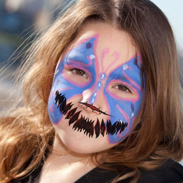 12 stk. Halloween Mouth Temporary Tatoo Stickers Skræmmende klovne vandtætte tatoveringer Sticker Face Makeup Party Cosplay (FMY)