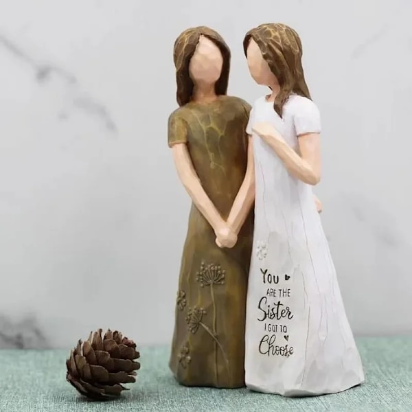 Ny Figur til 2024 der fejrer Venskab - Rum- og Hjemmedekoration - Resin Engel Statue - Søster Veninde Dekoration - Valentinsdag Gave (FMY) WHITE