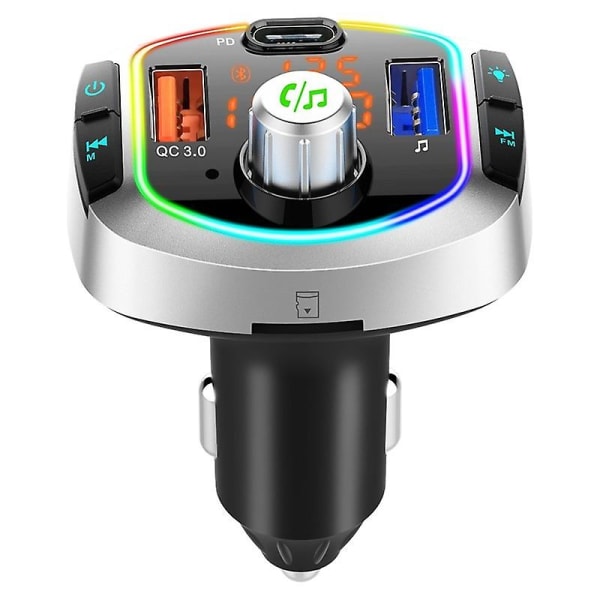 Bil Mp3 Bluetooth 5.0-mottaker Fm-sender 7-farge-atmosfærelys Dobbel skjerm Dobbel skjerm Pd+qc3.0 (FMY)