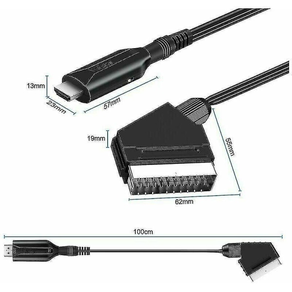 Scart til HDMI-konverter videolydadapter til hdtv/dvd/set-topboks/ps3/pal/ntsc (FMY)