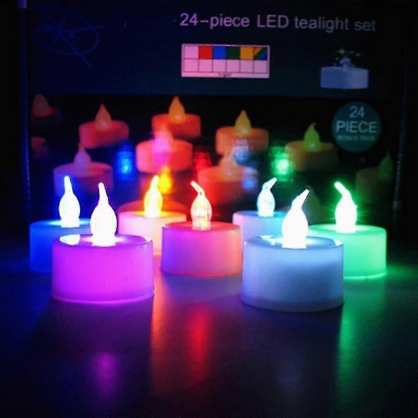 Färgväxlande LED-telampor i bulk, 6 st flamlösa te-ljus med färgglada lampor, batteridrivna färgade falska ljus, utan flimmer (FMY) 24PCS