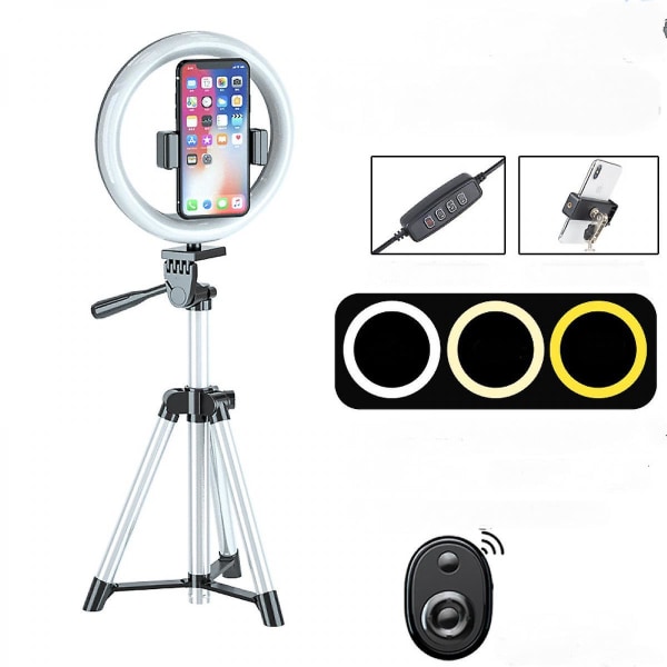 20cm Selfie Ringlys med Tripod Stativ, LED Ringlys til Live Stream/makeup (FMY)